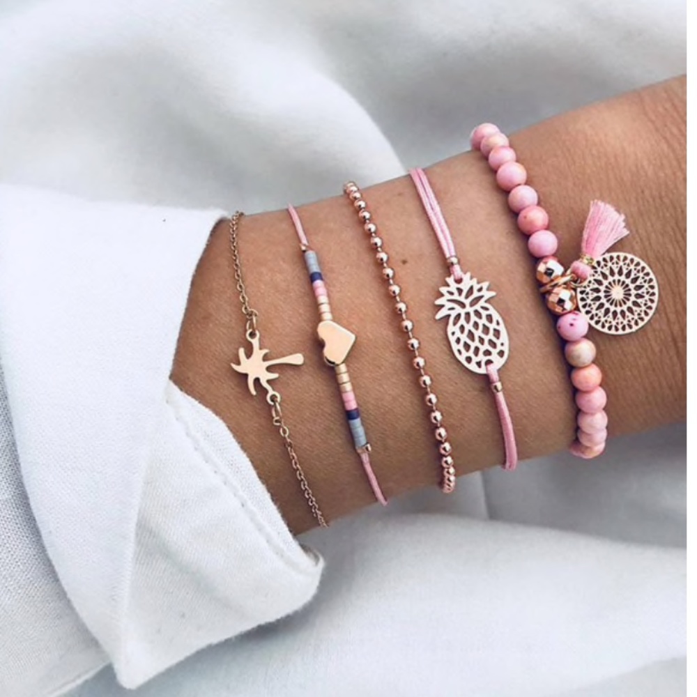3/$30 - 5 Piece Layering Bracelet Boho Pineapple